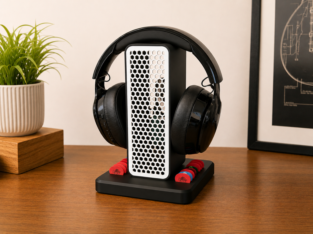 Headphone Stand with Built-In Guitar Pick Holder